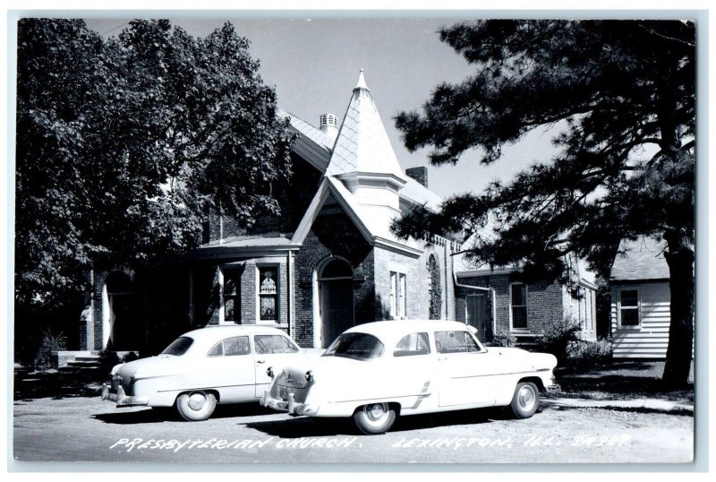 1959 Presbyterian Church Cars Lexington Illinois IL RPPC Photo Vintage Postcard