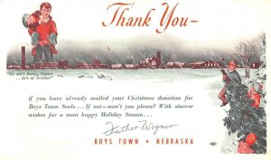 Christmas Greetings BOYS TOWN Nebraska Father Wegner c1950s Vintage Postcard