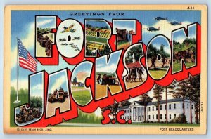 c1940 Greetings From Fort Jackson US Flag South Carolina Correspondence Postcard