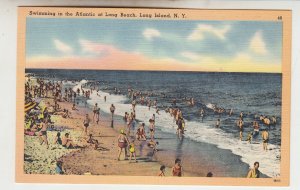 P2343, vintage postcard many swimming in atlanctic ocean long beach L.I. NY