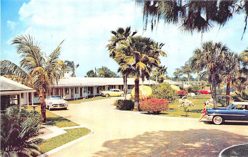 Bradenton FL Flamingo Colony Motorcourt Old Cars Postcard