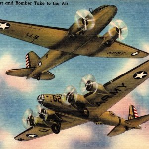 WWII Army Airplane Series Air Transport Bomber Super Flying Fortresses Postcard