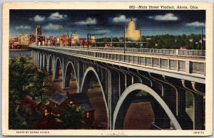 1944 Main Street Viaduct Akron Ohio OH Moonlight Scene Posted Postcard