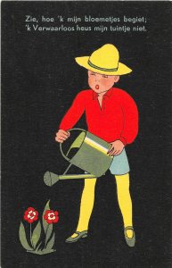 H79/ Interesting Postcard Watering Can Garden c1910 Comic Girl 151