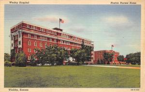Wichita Kansas 1940s Linen Postcard Wesley Hospital Huston Nurses Home
