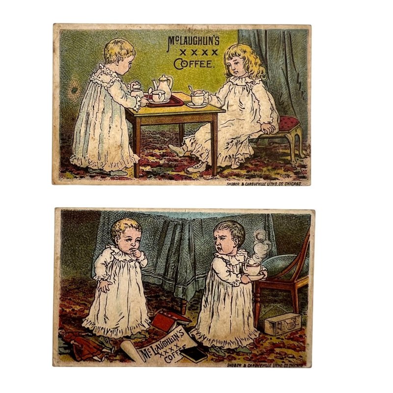 (2) McLaughlin's XXXX Coffee - 1887 Antique Victorian Trade Card Calendars