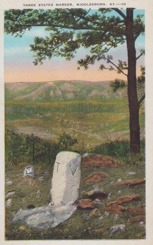 Three States Marker Middlesboro Kentucky Daniel Boone Civil War History Postcard