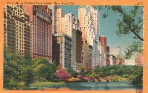 Vintage Postcard 1954 View along Central Park South New York City N. Y.