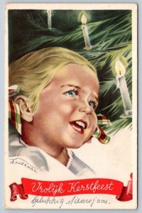 Vrolijk Kerstfeest Merry Christmas, Young Girl, Dutch Postcard, Art By D Pudeman