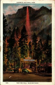 Yosemite National Park Camp Curry Fire Fall Glacier Point California Postcard CA