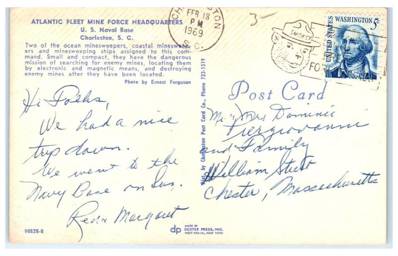1969 Atlantic Fleet Mine Force HQ, US Naval Base, Charleston, SC Postcard