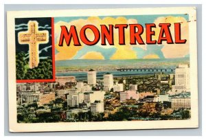 Vintage 1940's Postcard Panoramic View of Montreal Canada - Lighted Cross