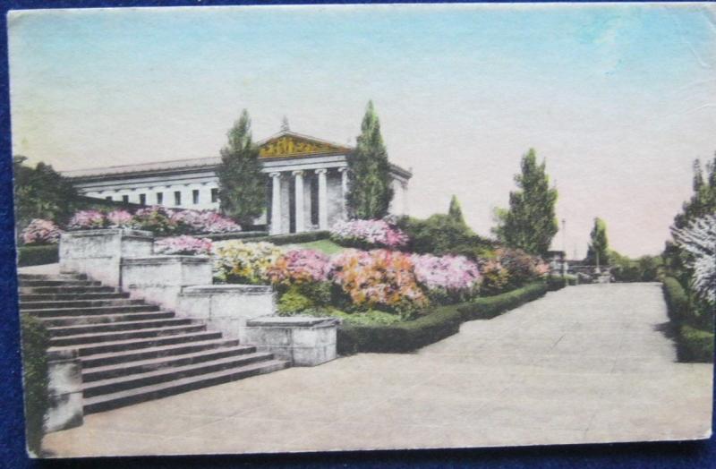 Philadelphia Museum Of Art Terrace Azaleas 1946 Hand Colored Albertype Co 