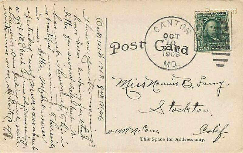 MO, Canton, Missouri, Christian Church, Postmark 1908