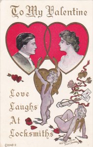 Valentine's Cupid With Romantic Couple In Red Heart