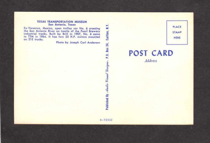 TX Ex Veracruz Mexico Trolley Car San Antonio River Texas Postcard