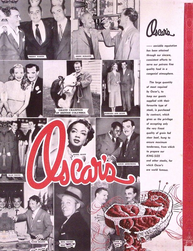 1940s OSCAR'S RESTAURANT MENU VANCOUVER B.C. MANY CELEBRITIES ON COVER  W60