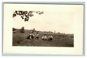 Vintage 1910's RPPC Postcard - Four Men and a Dog in the Farm Fields