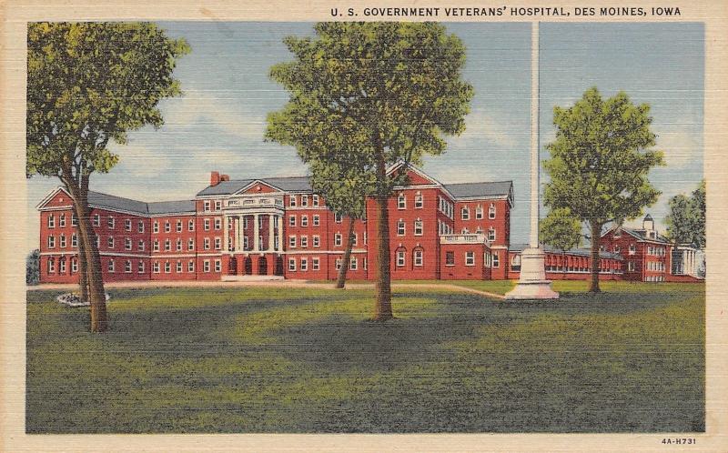 Des Moines Iowa~U.S Government Veterans Hospital~1940 Postcard