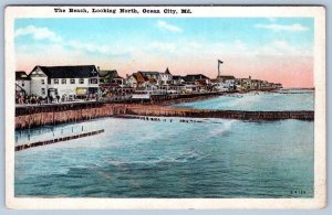 1920's OCEAN CITY MD THE BEACH OCEANFRONT BOARDWALK SCENE ANTIQUE POSTCARD