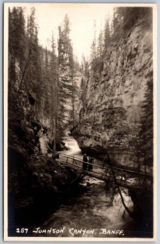 Vtg Banff Canada Johnson Canyon Foot Bridge Stairs RPPC 1920s View Postcard