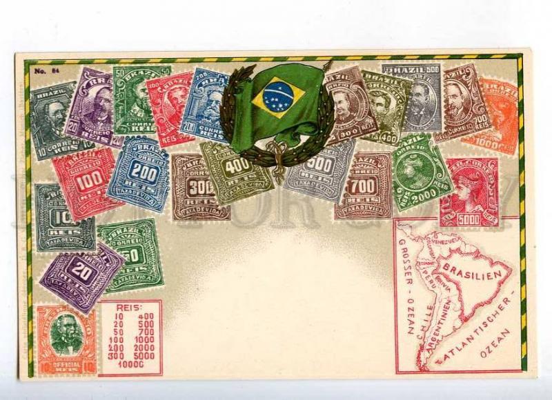 231961 BRAZIL Coat of arms STAMPS Vintage Zieher postcard