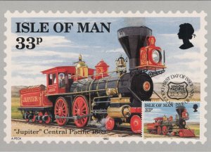 Train Postcard-Union Pacific Railroad,Isle of Man 1st Day of Issue Stamp RR15744