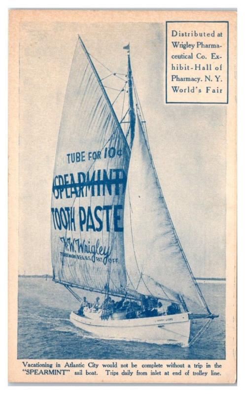 Wrigley Spearmint Sail Boat, Hall of Pharmacy, New York World's Fair NY Postcard