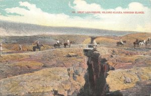 GREAT LAKE FISSURE VOLCANO KILAUEHA HAWAII ISLANDS HORSES PMC POSTCARD (c. 1907)