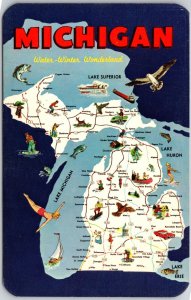 State of Michigan MI, Lake Superior, The Water Wonderland, Map, Vintage Postcard
