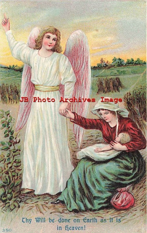 8 Postcards Set, Unknown No 350, Lord's Prayer, Organ, Angels, Praying