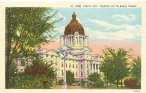Pierre South Dakota Stae Capitol & Gardens WB Postcard Unused