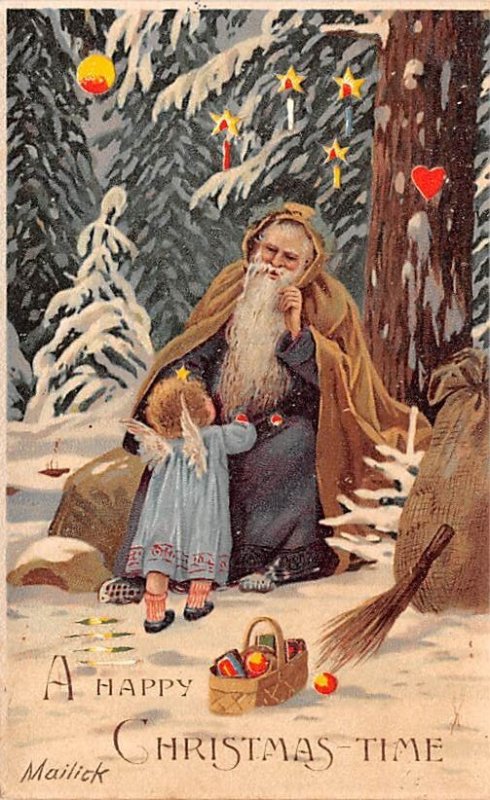 Purple Robe, Hold To Light Santa Claus, Chirstmas, 1908 light yellowing on ba...