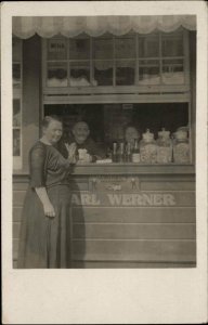 Storefront Candy Jars Soda Bottles WRIGLEY adv Sign c1910 Real Photo Postcard