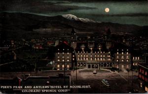 Colorado Colorado Springs Pike's Peak and Antlers Hotel By Moonlight