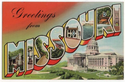 (2) Diff. MISSOURI Large Letter Linen Post Cards, View of The State Capitol 