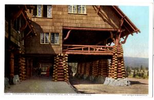 YELLOWSTONE, VERANDAH AND PORTE COCHERE, OLD FAITHFUL INN, DIVIDED BACK