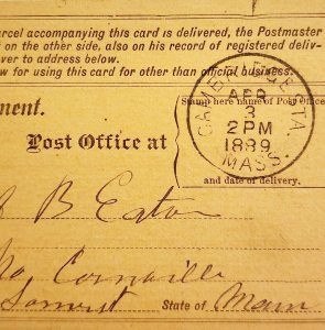 Victorian 1889 Registry Return Receipt Maine Antique Ephemera Posted PCBG7A