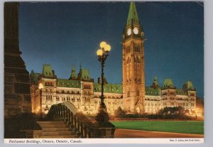 Parliament Buildings, Night View, Ottawa, Ontario, 1975 Postcard, Slogan Cancel