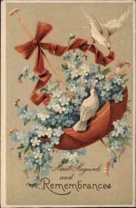 Remembrances Doves in Model Ship Boat c1910 Vintage Postcard