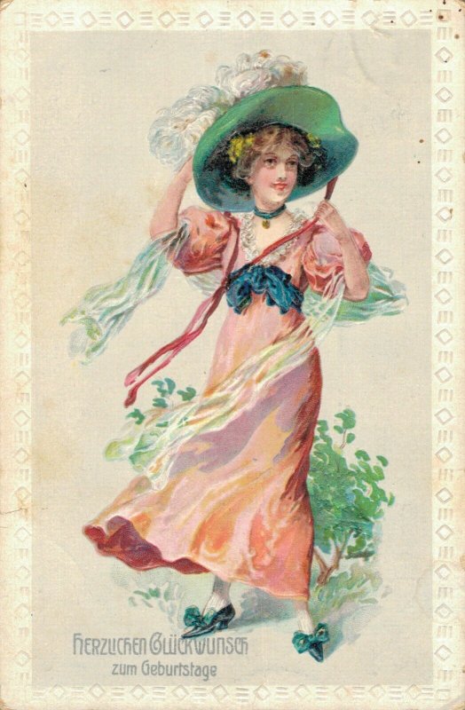 Happy New Year Jugendstil Beautiful Lady 04.52