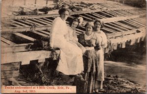 PC Railroad Tracks Undermined at 4 Mile Creek in Erie, Pennsylvania Aug. 3, 1915