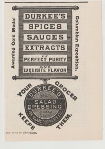 1896 Print Ad Durkee's Spices, Columbian Exposition, Chicago World'...