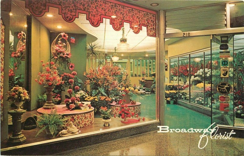 Vintage Advertising Postcard; Broadway Florist, 218 W 5th Street Los Angeles CA