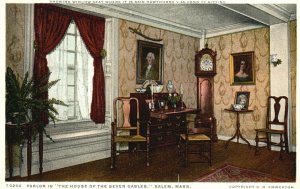 Vintage Postcard 1920's Parlor House Of The Seven Gables Salem Massachusetts MA