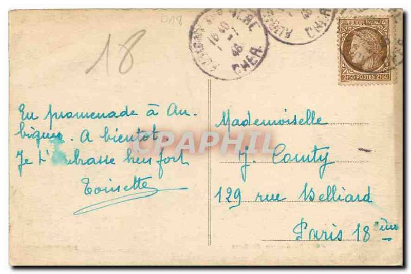 Old Postcard Aubigny sur Nere Cher Church