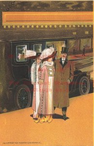 Art Nouveau, P Schmidt No 39, Wealthy Women & Man Getting Out a Auto to Shop