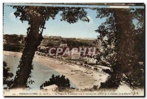 Old Postcard Perros Guirec Trestraou Beach Vue Travers of the trees