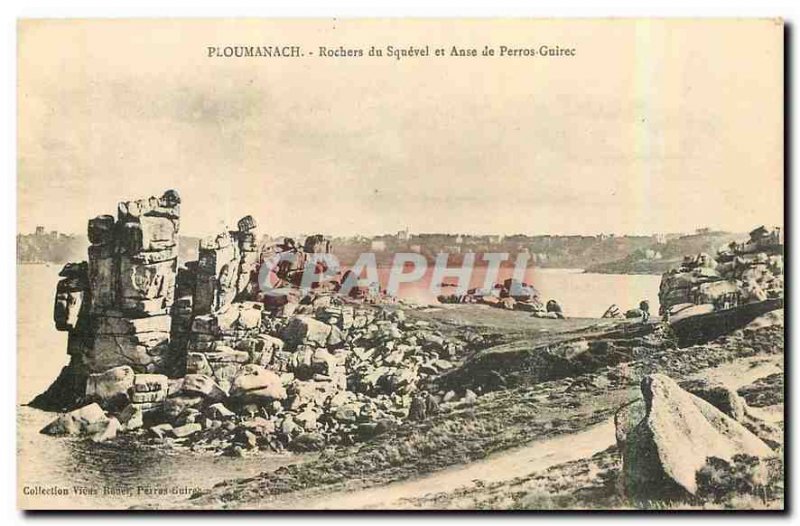Old Postcard Ploumanach Rocks Squevel and Anse de Perros Guirec