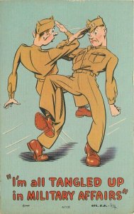 Comic Humor 1940s WW2 Military Soldiers linen MWM Postcard 20-4954